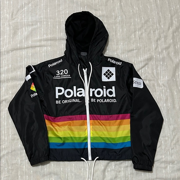 Polaroid Jackets & Blazers - Polaroid Black Jacket with Rainbow Stripes